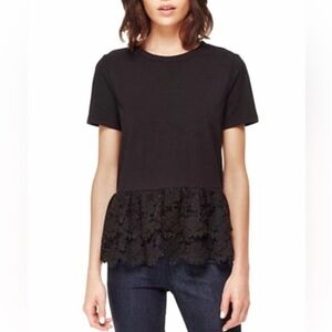 Kate Spade Broome Street Black Eyelet Flounce Short Sleeve Blouse Size M